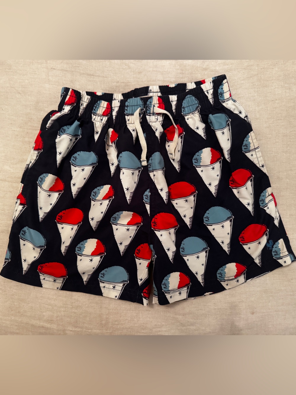 Blue Rooster Collection Kids Navy Swim Trunks with Red & Blue Snow Cone Print